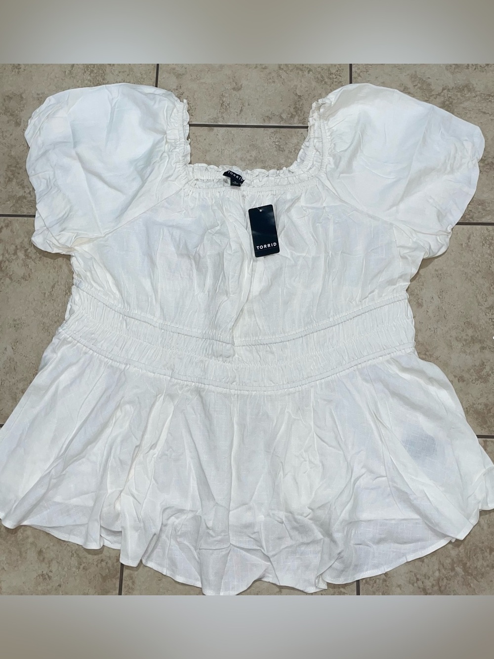 Torrid Linen Puff Sleeve Shirred Bodice Blouse Women Size 3X